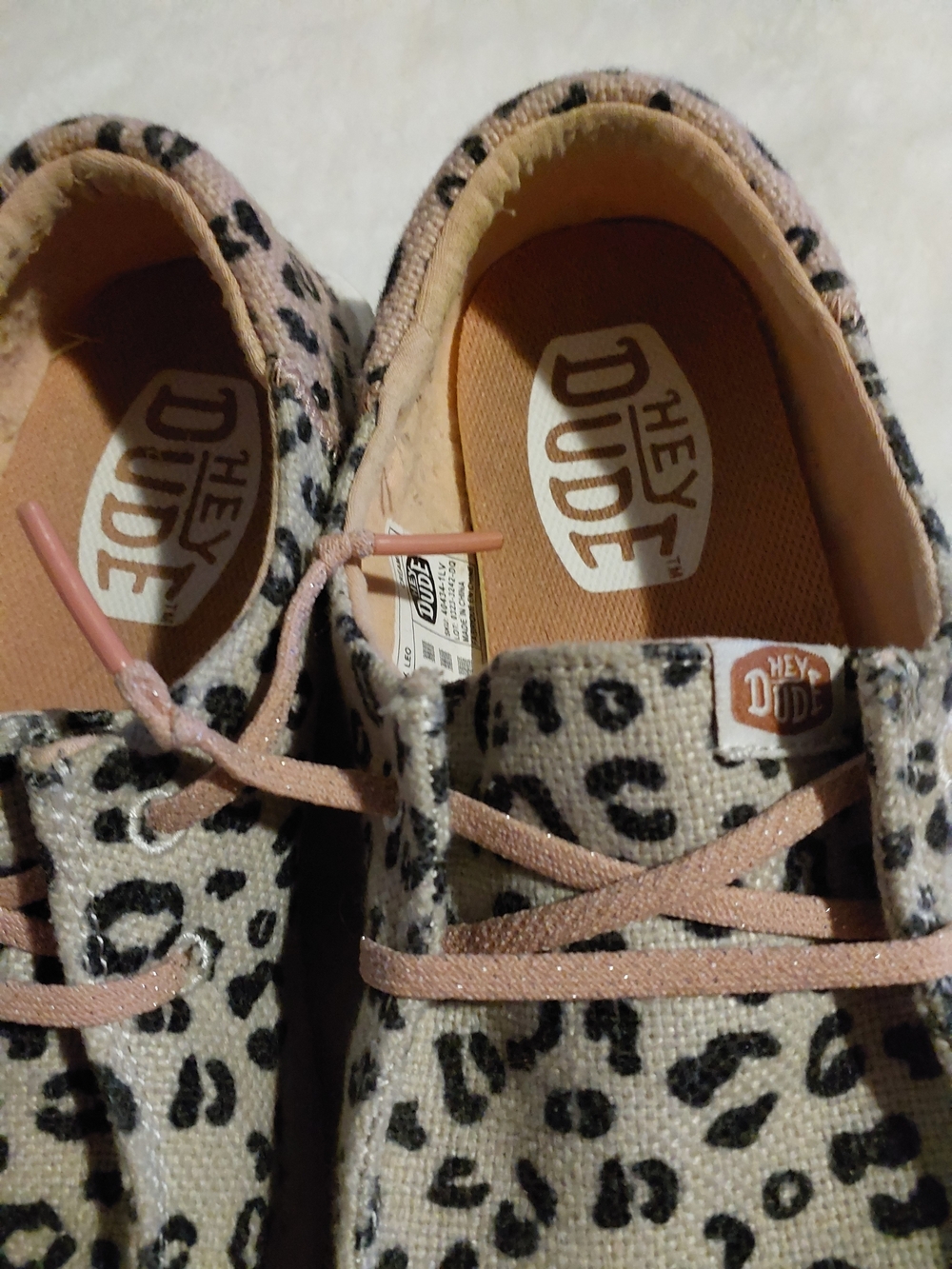 Hey Dude Leopard Print Canvas Flats with Pink Laces Kids Size 4